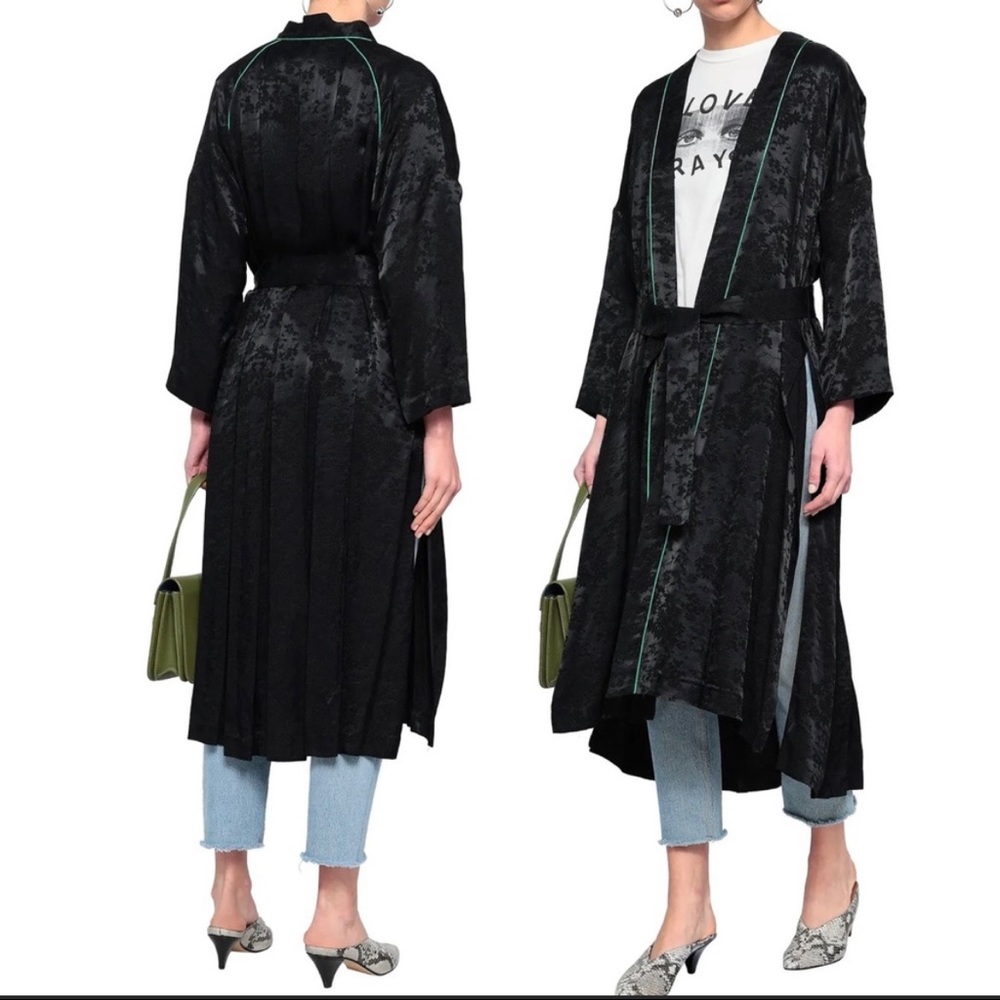 Maje belted floral print satin jacquard jacket